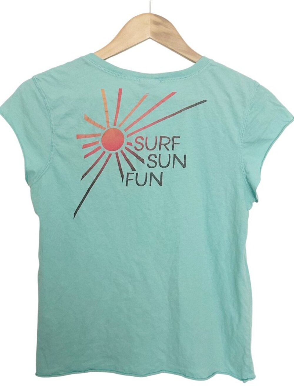 Vintage Old Navy Surf Sun Fun Graphic Tshirt Womens Medium Seafoam Green Y2K